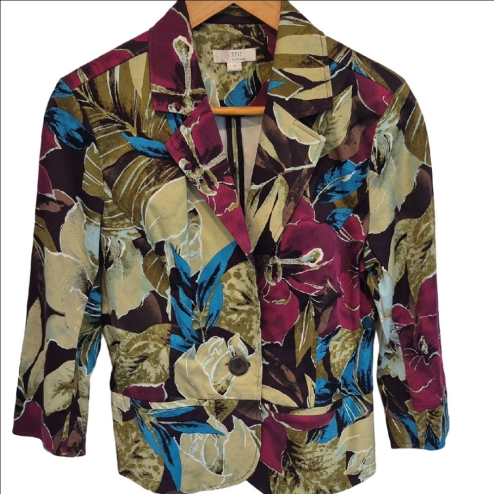 Erin By Erin London Floral Print Tailored Blazer in Cotton Satin Multicolor